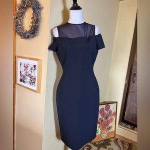 LAFAYETTE 148 Size 8 LBD Black Dress Slim Control Stretch Mesh Peek-a-Boo Sexy